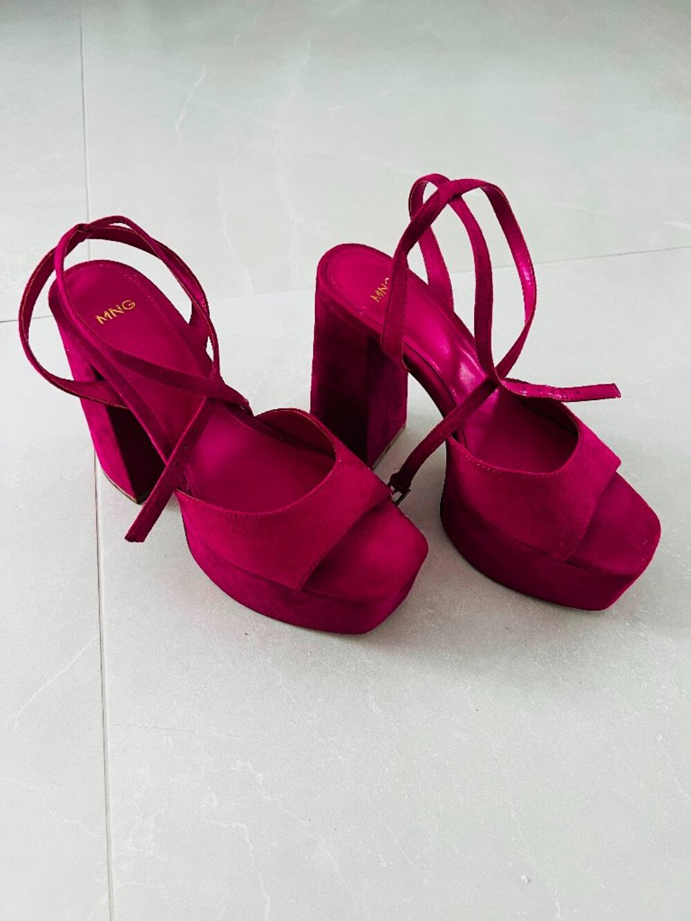 Mango Magenta Suede Platform Heels (Size 6)